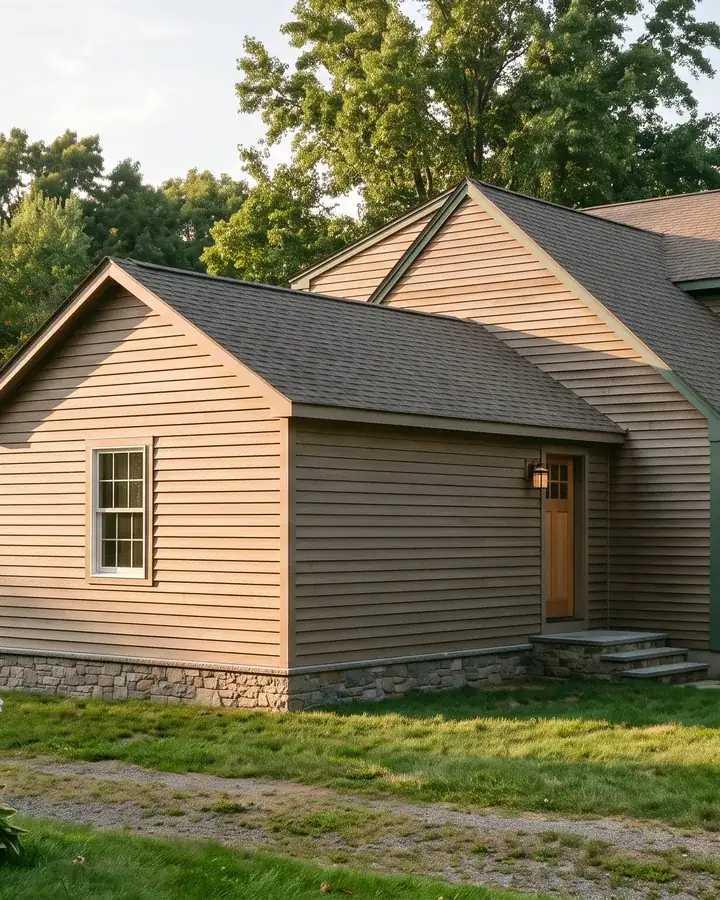 A new addition on the side of a home with the roof matched