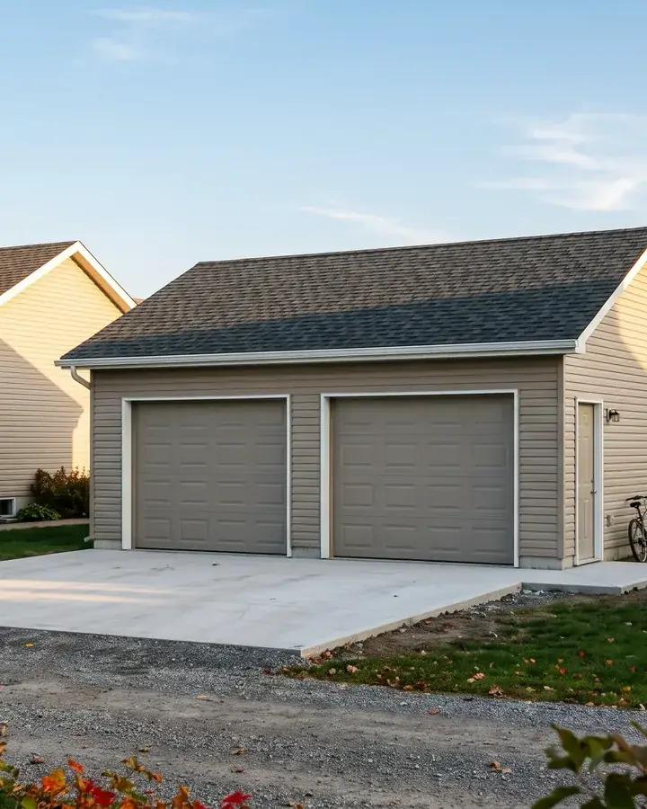 A new detached two car garage with a matching roof
