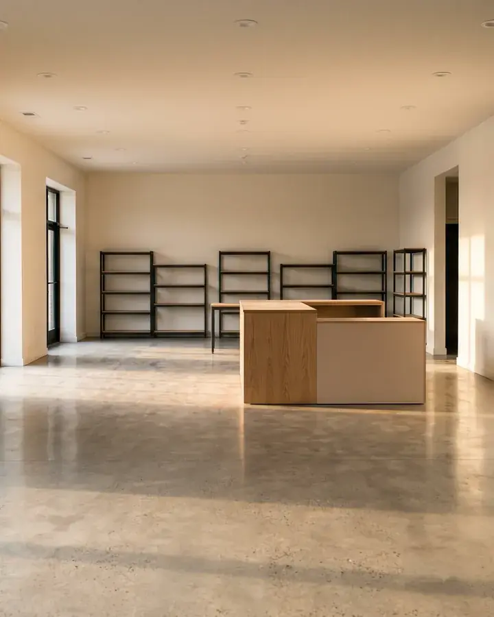 A retail space built out with new walls, lighting and floors